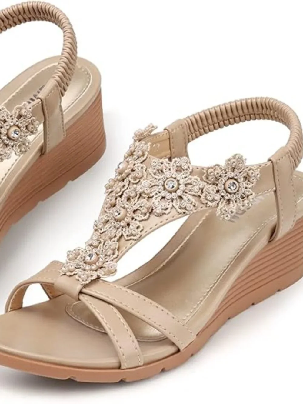 Women's Low Wedge Heels Summer Dressy‎ Platform Sandals Elastic Ankle Strap Open